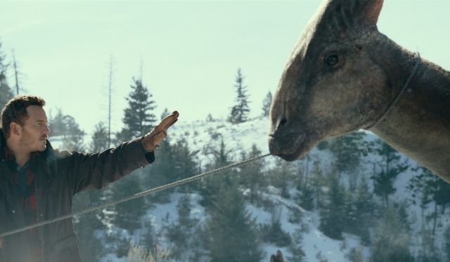 Chris Pratt wrangles a Parasaurolophus in new Jurassic World Dominion photo!