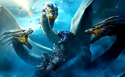 Russian Godzilla: King of the Monsters poster features Ghidorah wrestling Godzilla!