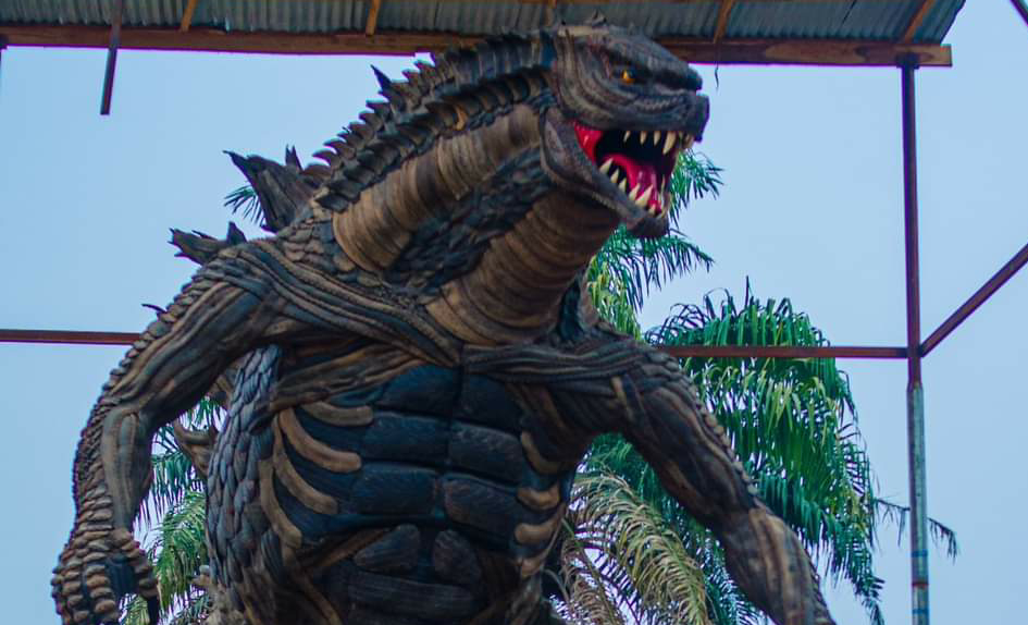 Nigerians built a 24-foot tall Godzilla statue out of recycled tires!