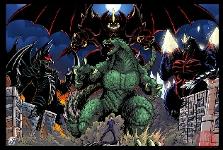 Gigan, Destroyah, Space Godzilla and Godzilla - Art by Matt Frank