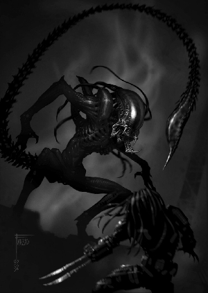 Early Predalien concept art from AvP: R