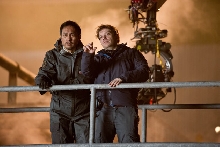 Ken Watanabe and Gareth Edwards on set of Godzilla 2014