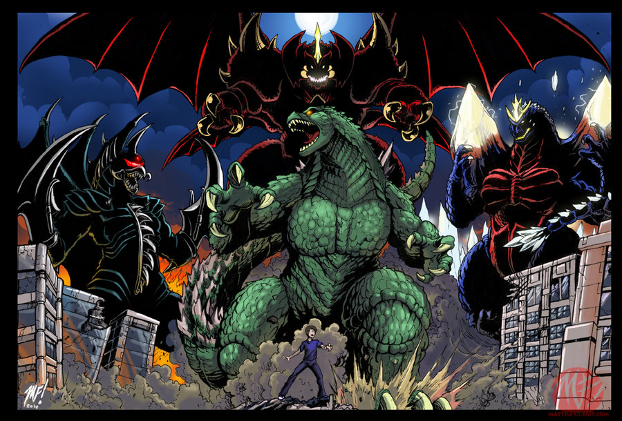 Gigan, Destroyah, Space Godzilla and Godzilla - Art by Matt Frank
