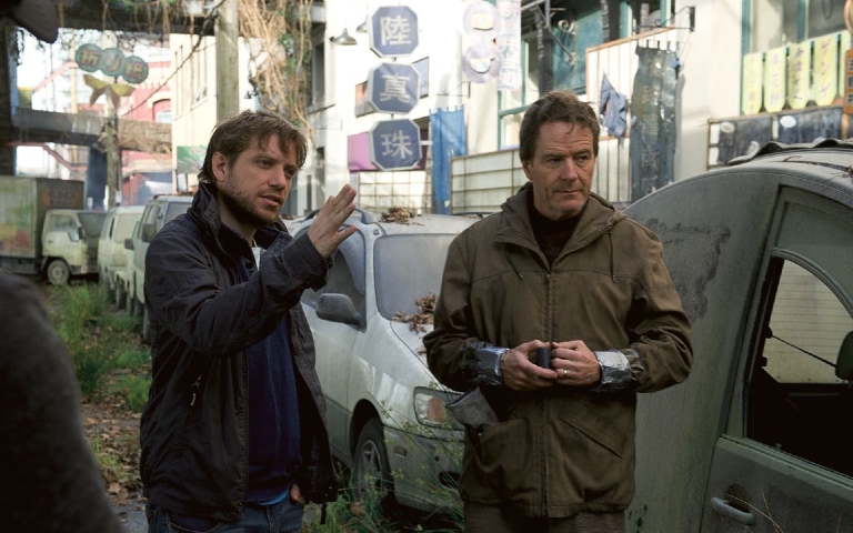 Gareth Edwards & Bryan Cranston on the set of Godzilla