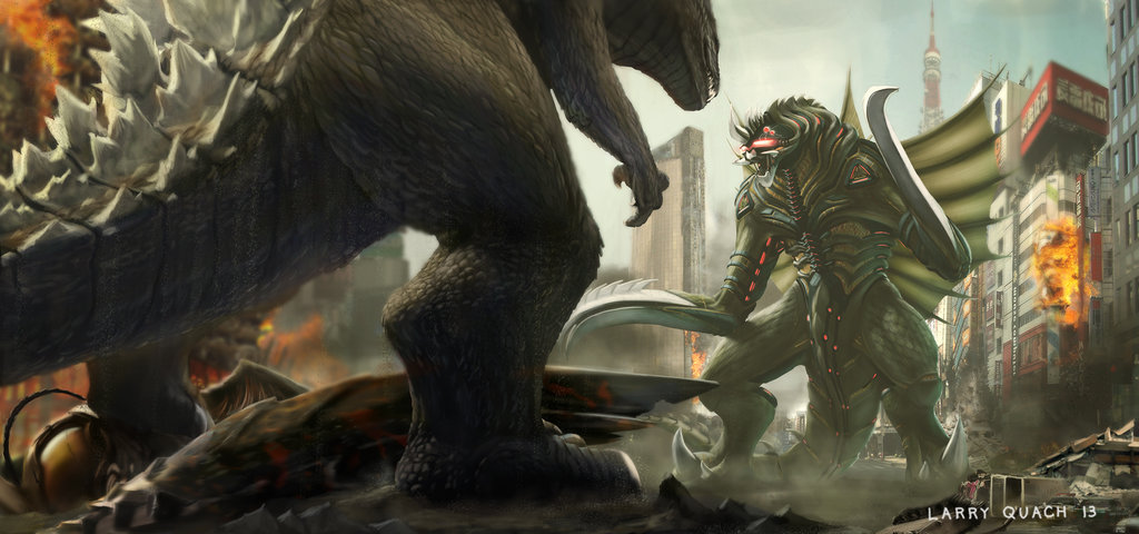 Godzilla 2014 vs. New Megalon and Gigan by Larry Quach