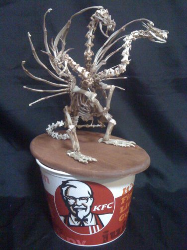 King Ghidorah sculpture made of KFC chicken bones